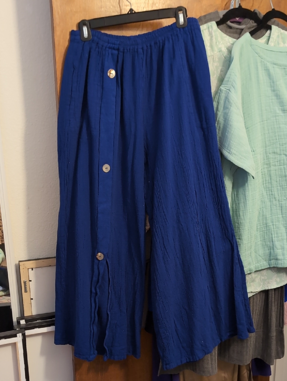 Cottonways Wide Leg Button-Front Pants in Cobalt